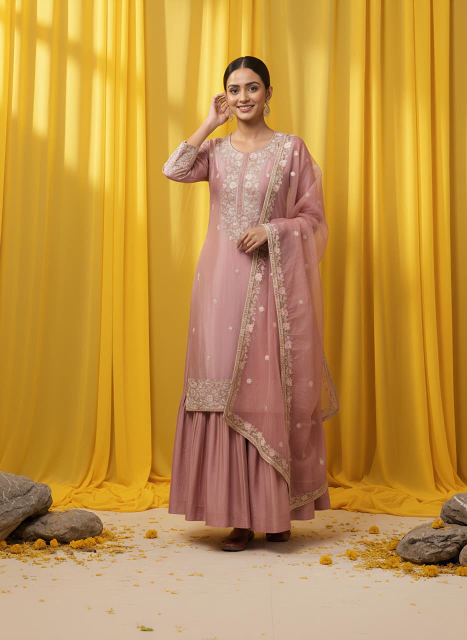 Aamer Gulab – Jaipuri Tissue Sharara Set