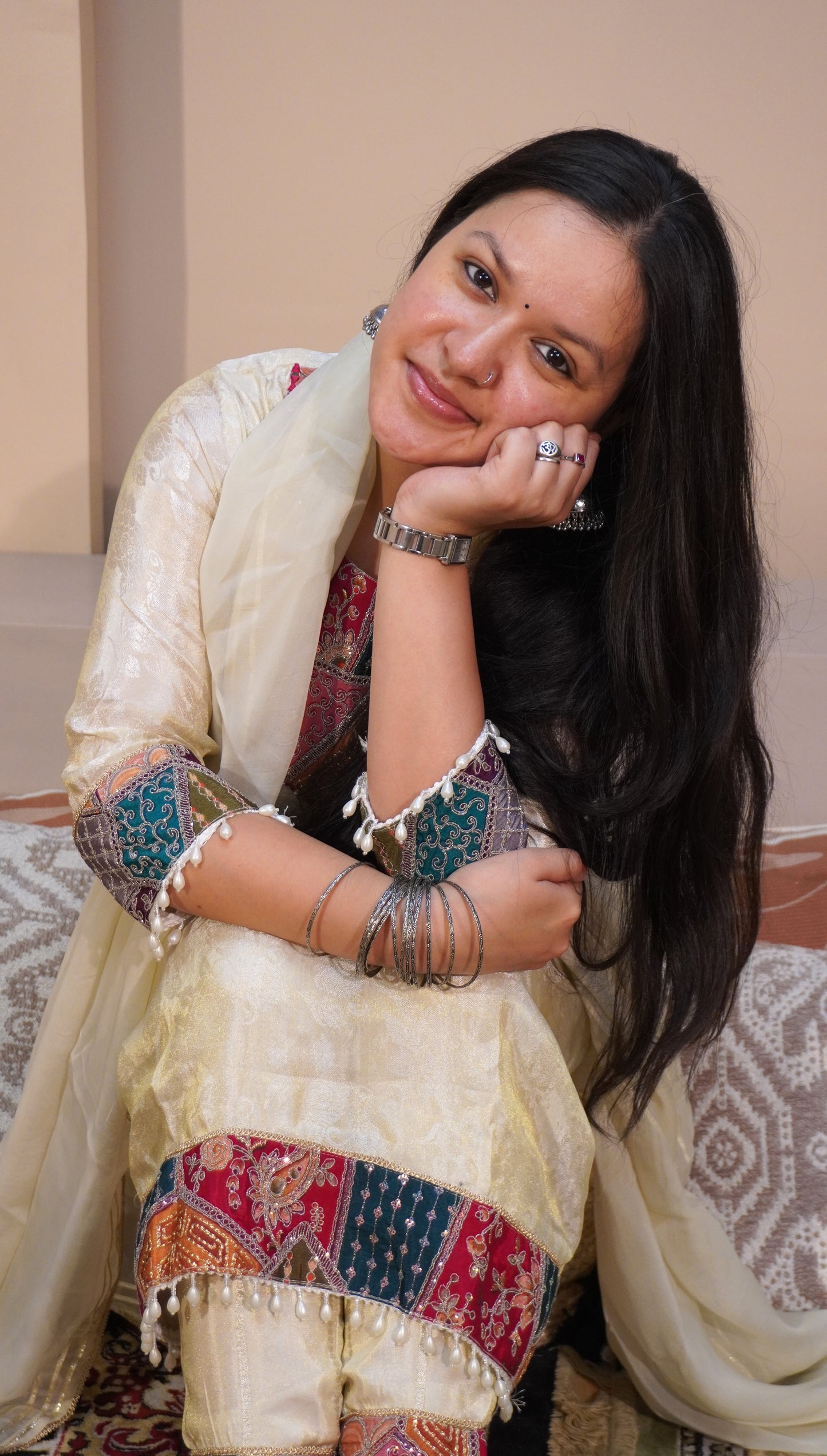 Kesar Padmini ivory suit set