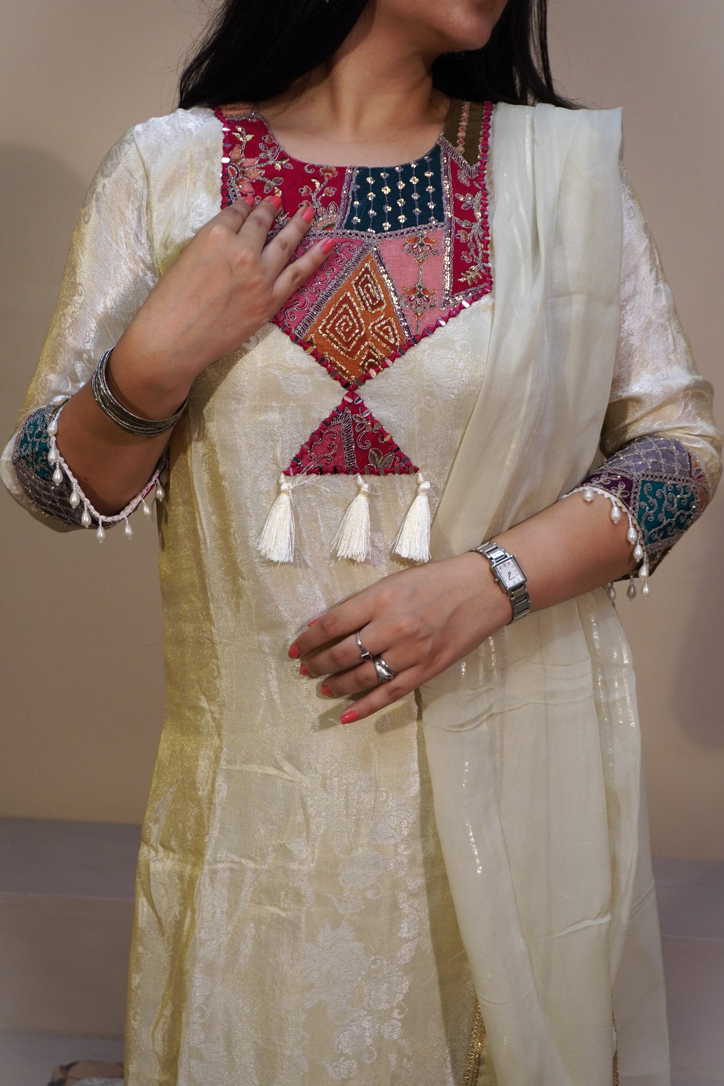 Kesar Padmini ivory suit set