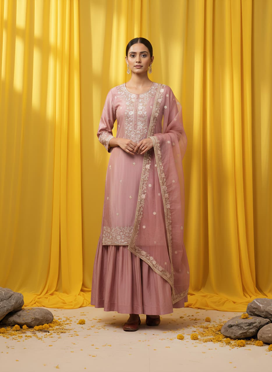 Aamer Gulab – Jaipuri Tissue Sharara Set